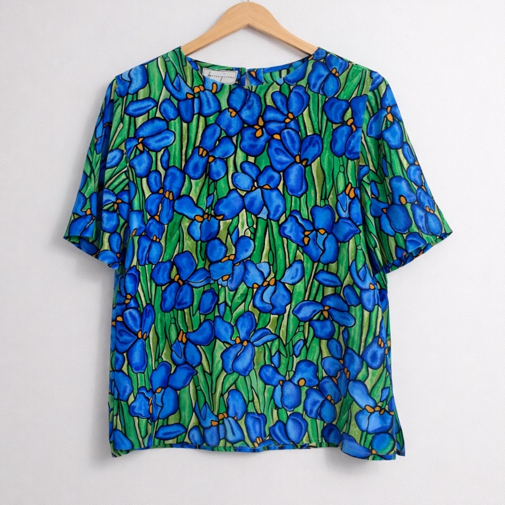 VTG Spenser Jeremy 100% Silk Floral Blouse Women’s 10 Iris Whimsigoth Boho